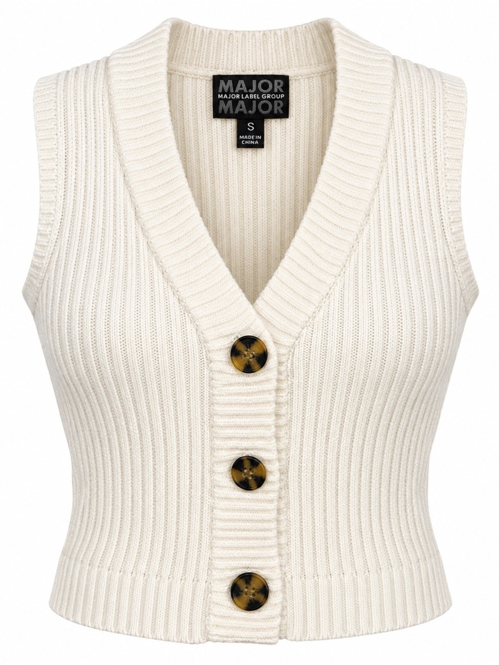 Cream Ribbed Sweater Vest S Coquette Button Front Preppy Academia Y2K